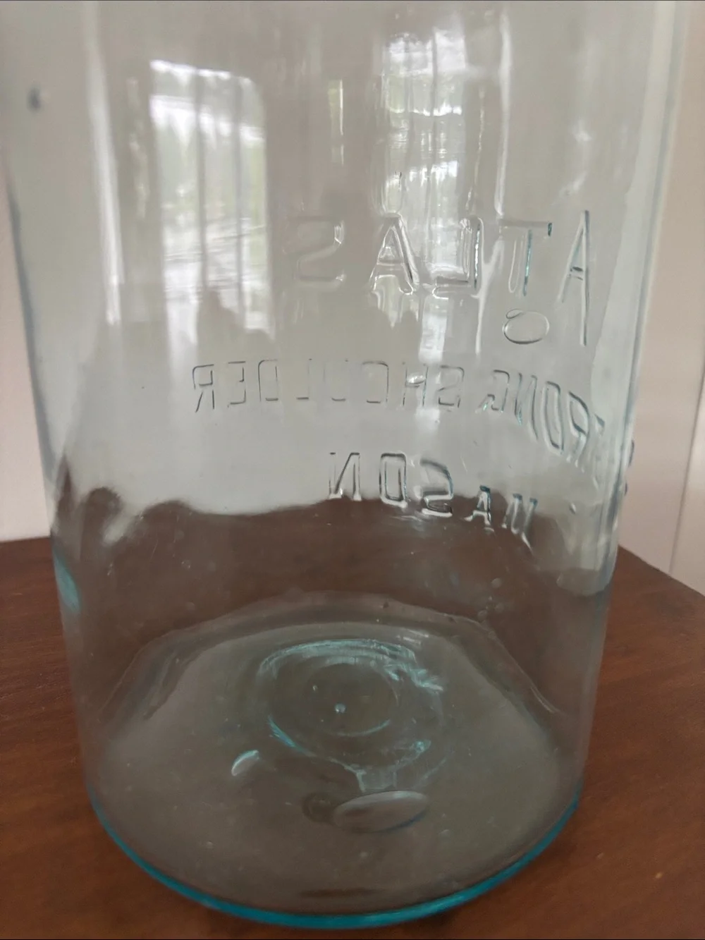 Strong Shoulder Mason Jar - Aqua Glass